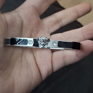 18K Gold Plated Silver Medusa Head Black Oil Drip  Diamond Bracelet